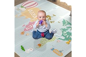 DICAO Baby Play Mat Foldable, Double-Sided Crawling Mat 200x180*1.5cm Kids Waterproof Portable Mat, Anti-Slip Reversible Large Activity Play Mat for Children Indoor Outdoor Use | 78" x70"x0.6"