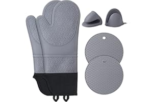 CHICSOLIS Ofenhandschuhe Topfhandschuhe Silikon Anti-Rutsch Hitzebeständige: 6er Set Ofenhandschuhe Topflappen Rutschfestes Silikon Lange Backhandschuhe Kochhandschuhe Ofen Handschuhe für Kochen Backen Grillen