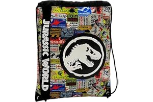 CYPBRANDS Plecak Jurassic World, plecak ze sznurkami, Szkolny, Materiały szkolne, Rucksack, Wielobarwny, Unisex, Park Jurajski, Oficjalny produkt (CyP Brands), Biały, Estandar