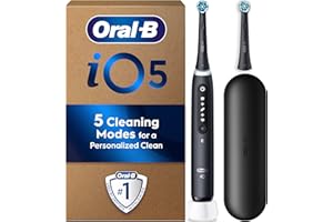 Oral-B iO5 Electric Toothbrushes for Adults, 2 Toothbrush Head & Travel Case, 5 Modes with Teeth Whitening, UK 2 Pin Plug, Black