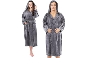 Pameil Szlafrok dla kobiet i mężczyzn, puszysty szlafrok z kapturem, koralowy polar, naszywane kieszenie, chłonny i szybkoschnący
