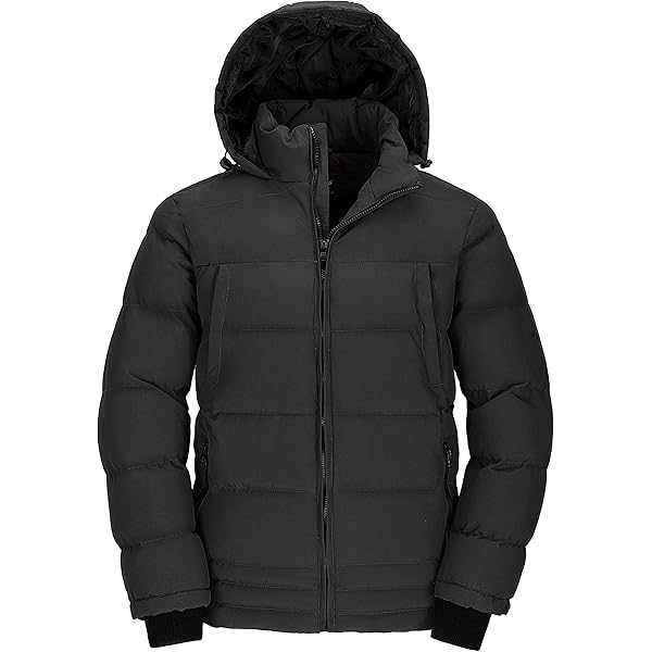 MASUCOR Winterjas Gewatteerde Herenjas met Capuchon Warme Jas Lichtgewicht Gewatteerde Jas Winterherenjassen Comfortabele Jas met Capuchon Vrijetijdsjas Basic Overgangsjas Outdoor(Black,XL