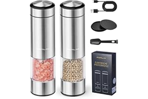 FORLIM Set macina pepe e sale elettrico, macina sale pepe USB ricaricabile, macina spezie con macinino in ceramica regolabile, Acciaio inox, Pacco da 2(Argento)