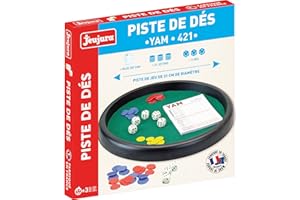 JEUJURA - Piste de Yam 421 - Coffret Complet avec Plateau Bois, 5 Dés, 21 Jetons, Bloc de Score - Jeu Stratégique et Réflexif - Fabriqué en France - À partir de 3 Ans - 8154