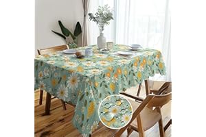 WHIMSIO Table Cloth Wipe Clean 110x140cm, 0utdoor Wipeable Tablecloths Rectangular, Floral Waterproof Tablecloth, Washable Dining Table Cover Green Daisy Table Cloths Rectangle for Kitchen Garden Picnic Party