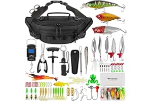 THKFISH Kit de herramientas de pesca de 85 piezas con bolsa de cintura, alicates, señuelos, escala digital