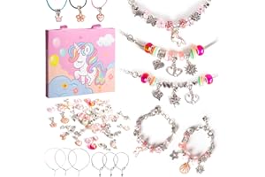 YAAVAAW Unicorn Gifts for Girls Charm Bracelet Making Kit for Girls Jewellery Making Kit Girl Toys Christmas Stocking Fillers Kids Craft Set Birthday Presents Gifts for 5 6 7 8 9 10 Year Old Girl Pink