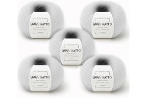 KALAPANTA 5 Gomitoli Mohair e Seta per lavoro a maglia, Lana Gatto Linea Luxury Silk Mohair Made in Italy, 125 gr. (Bianco - 6027, 5)