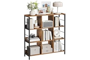 VASAGLE Bookcase, Bookshelf, Ladder Shelf 3-Tier, Display Storage Rack Shelf, for Office, Living Room, Bedroom, 33 x 100 x 103.1 cm, Industrial, Rustic Brown and Black LLS112B01
