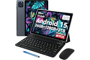 TABWEE Tablet 2025 Latest Android 15 Tablet with 11 Inch FHD Display, 24GB RAM 128GB ROM /2TB TF, T615 Octa-Core+13MP Camera, 8000mAh, Widevine L1, 2 in 1 Tablets with Pen Keyboard Mouse, Gray