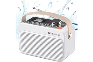 Greadio Radio FM digitale DAB/DAB+con Bluetooth, radio ricaricabile portatile a batteria con migliore ricezione, 80 trasmettitori preimpostati, display LED, unità TF/USB per la casa (bianco)
