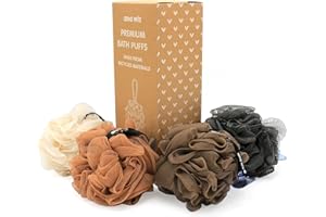 ana wiz Sbuffi da bagno di alta qualità realizzati al 100% con materiali riciclati, confezione da 4 soffici esfolianti super morbidi, di lunga durata, durevoli e riciclabili (toni neutri), Varietà