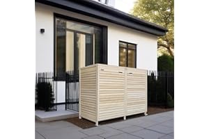 Lukadria Mülltonnenbox 2 Tonnen Mülltonnenverkleidung Mülltonnecontainer Holz Natur 240L vormontiert mit Rückwand Adr.