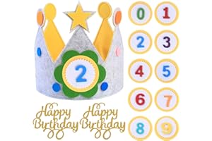 HexinYigjly Corona di compleanno, corona per bambini, numeri intercambiabili da 0 a 9, adesivo per compleanno, corona in tessuto, regalo per ragazze, ragazzi, bambini, decorazione di compleanno