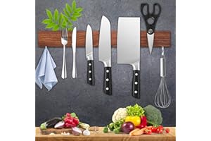 Dmore Barre magnétique en noyer avec 2 crochets - 40 cm - Extrêmement autocollante - Pour une cuisine bien rangée