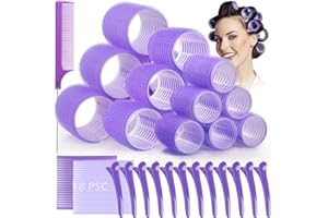 33pz Bigodini per Styling Capelli, GeeRic 18 Bigodini Autoadesivi+12 Fermagli per Capelli+2 Magic Bangs+Pettine DIY Rullo di Bigodino per Capelle Lunghi/Corti/Parrucchiere(Diametro:4.4/3.6/2.5CM)