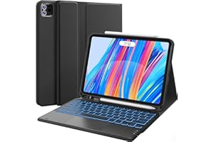 CHESONA iPad Air 5 Hülle mit Tastatur, iPad Air 2022 , 7-Farbige Beleuchtung, 2 Bluetooth Kanäles, Kabellose QWERTZ- für iPad Pro 11, iPad Air 5/4 10.9 2022/2020, Schwarz