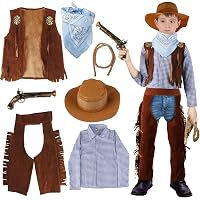W Widmann Milano Cowboy Kinderkostüm – Western Outfit Mit Hemd, Weste, Gürtel & Halstuch, Größe 140 Cm