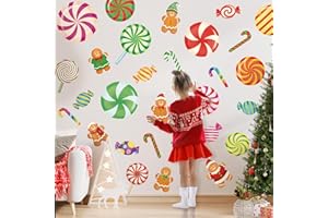 SHUCHING Pegatinas de Pared Bastón de Caramelo, Vinilos Adhesivos Hombre de Jengibre Navidad, Decorativos Pared para Infantiles Salon Dormitorio Navidad Puerta Ventanas Fiesta