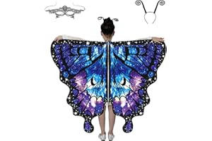 Lollanda Schmetterling Flügel Kostüm für Kinder Halloween-Schmetterlings-Schal, Schmetterling Sling Umhang mit Schmetterlingstentakel Stirnbnder, für Mädchen, Maskerade-Party-Requisiten