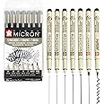 SAKURA Pigma Micron - Pigment Fineliner Pens - Black Ink - Wallet Sets (Mixed x 7, Black)