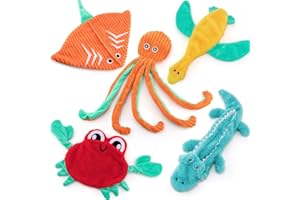 AWOOF No Stuffing Dog Toys 5 Pack, Squeaky Dog Toy, Cute Plush Dog Toy Dog Chew Toy Puppy Teething Toy