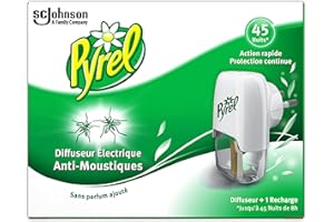 Pyrel Diffuseur Électrique Liquide, 1 Recharge, Anti-Moustiques, 45 Nuits, Insecticide