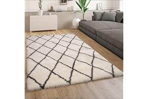 ‎PACO HOME Paco Home Dywan Do Salonu Kremowy Bia³y Miêkki Du¿y Shaggy Flokati Romby Z D³ugim W³osiem, Rozmiar:80x150 cm