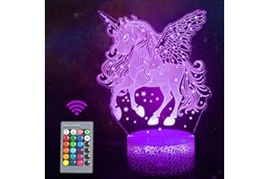 QIANLAINIAO Regalo de para niños, Unicornio Luz de Noche 3D, Lámpara de Estado de ánimo Táctil de Ilusión Óptico LED con Control Remoto, Regalos de Juguete de para Niños Niñas, 16 Colores que Cambian Decoración