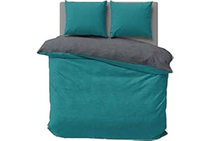one-home Winter Bettwäsche Biber Meliert Baumwolle Flanell Kuschelig Flauschig Warm Weich Modern, Größe:3 teilig 200x200 cm, Farbe:Petrol/anthrazit