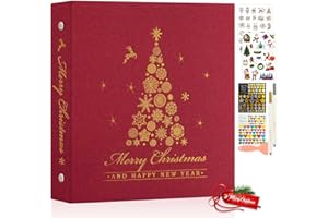Lanpn Album Fotografico Natale Autoadesivo in Lino, Album di Foto fai da te con Pagine Bianche Magnetiche Appiccicose, Regalo di Natale per Amici e Parenti (29x27cm, 40 pagine, Rosso)