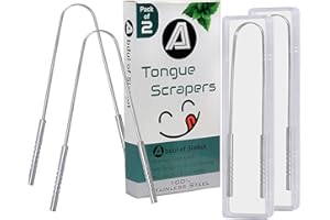 Abdul of Sialkot Tongue Cleaner for Hygiene,100% Stainless Steel for Oral CareTongue Scraper with Travel Case,Bad Breath Treatment Tongue Scraper for Adults Pack of 2 (Sliver)