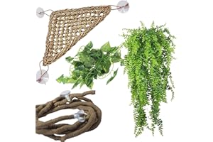PINVNBY Hamaca de dragón barbudo, plantas colgantes artificiales, hojas de reptiles, lagarto, tanque, accesorios de decoración con ventosas para serpientes camaleón, geco, 4 unidades