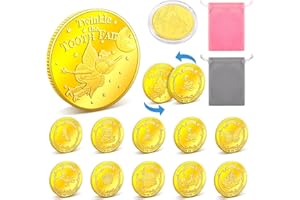 Zahnfee Münzen, UPINS 10 Zahnfee Goldtaler mit Verschiedenen Designs und 2 Aufbewahrungstaschen, Zahnfee Geschenkmünzen Geschenk für Jungen und Mädchen zur Belohnung des Milchzahnausfalls