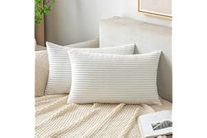 EMEMA Poszewki na poduszki sztruksowe podłużne poszewki na poduszki w paski, miękkie na sofę, kanapę, do sypialni, dekoracyjne poszewki na poduszki, 30 x 50 cm, zestaw 2 złamanych bieli