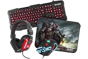 Sumvision LED Gaming Keyboard LED Gaming Mouse Gaming Headset Headphone Gaming Mouse Mat Pad Kane Pro Edition 4 in 1 Chaos Pack Keyboard, Mouse, Headphone Headset and Mouse Mat Pad 4 in 1 Bundle