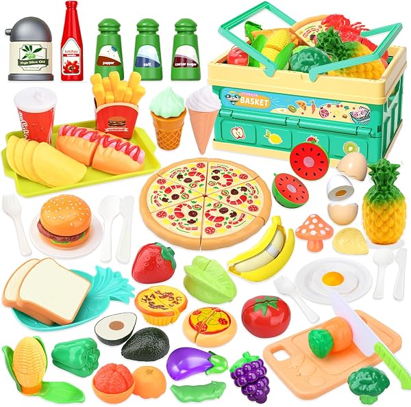 Accessoire Cuisine Enfant,55pcs Cuisine Enfant Ensemble,Dinette Enfant Ustensile,Jeu de Role de Chef Kit,Fruits et Légumes Jouet à Couper de Jouet imitant - 1