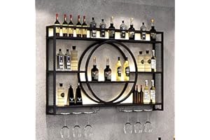 ‎BBTEQEKN BBTEQEKN Modernes Weinregal aus Metall 100x80x15 cm Wandmontage, Bar-Einheit, schwebende Regale, Weinregale, Glasregal, Eisen-Display-Ständer, Weinhalter mit Regalen, für Zuhause, Restaurant, Bars