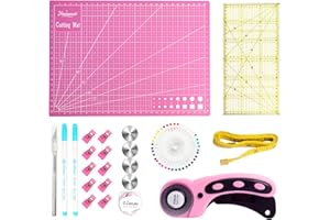 Rotary Cutter Kit, Homewit 45mm Fabric Cutter Set with 5 Spare Blades, A4 Cutting Mat, Patchwork Ruler, Sewing Clips, Pins & Carving Tool, Rotary Fabric Cutter Wheel for Sewing Crafting Quilting