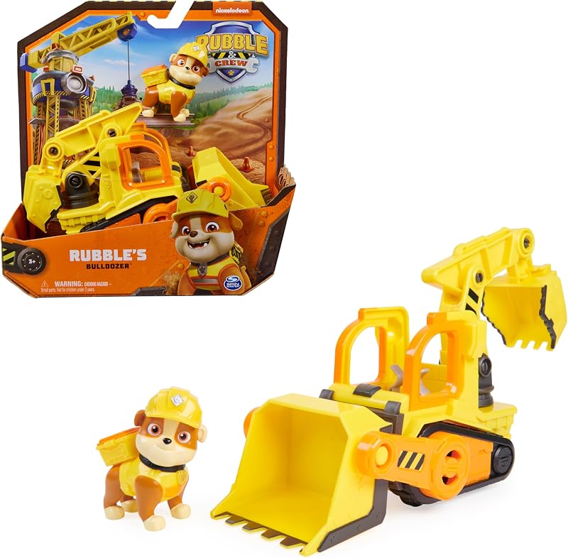 Rubble & Crew - Pack Tractor Excavadora y Figura Rubble - Patrulla Canina Juguetes - Juguetes Niños 3 años + - Regalos Niño 3 años +