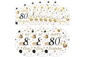 HFBOBP 50PCS 80th Birthday Plates and Napkins Party Decorations, 7 Inch White and Gold Happy Birthday Paper Dessert Cake Plates and Napkins with Forks Disposable Tableware Set for Women Men