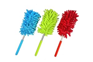 DERAYEE 3 Pack Extendable Microfiber Duster, Microfibre Dusting Hand Brush with Telescoping Pole Washable Duster Head for Home Office Car