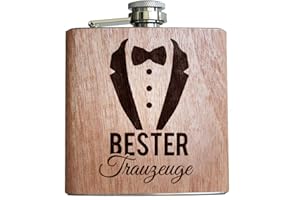 PIXELSTUDIO Trauzeuge & Trauzeugin Flachmann Geschenk Hochzeit Alkohol Mann Frau lustig fragen Geschenkidee Holz - Bester Trauzeuge