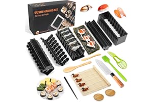 MLRYH Sushi Maker Kit, 20 pcs DIY Kit Sushi Complet pour Les Débutants avec Tapis à sushi,Baguettes,Trancheuse d'avocat,Pagaie, épandeur,Couteau à Sushi,Porte-baguettes,Plats à Sauce,Brosse.