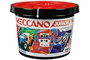 BANDAI - Meccano Junior Barrel 150 Pieces - Construction Set 5 Models, 2 Tools, Instructions, Storage Bucket - Activity Kit Assembly Toys & Vehicles - Toys from 5 Years - APM19103