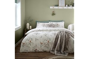 Catherine Lansfield Dwustronny zestaw dwustronnych poszewek na kołdrę ze szczotkowanej jemioły z poszewkami na poduszki kremowe