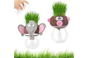 PENCHUAN 2 Stück Graskopf Kinder Puppenpflanze Graskopf Wachsende Grasköpfe Pflanze für Kinder, Mini Bonsai Gras Kopf Figurm Blumenkopf Graskopf Bonsai Mit Tablett Topfpflanzen für Schlafzimme (Tiermodell)
