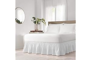 EASYFIT Falda de Cama de fácil Ajuste sólido Alrededor de fácil Encendido y Apagado con Volantes de 45,72 cm, tamaño Doble/Completo, Color Blanco