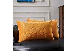 Topfinel Juego de 2 Cojines Fundas Decorativa Terciopelo Hogar Almohadas Fundas Estampado para Cama Sofás Silla Sala de Estar Dormitorio Sala de Estudio Jardín Coche 30x50cm Amarillo