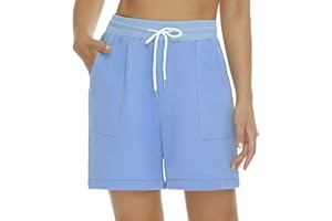 YUKIUINY Pantalone Corto Mujer Short Algodón Deportivos con Cordón Pijamas Pantalon Corto Chándal Casual Interior Elástica Ajustable con Bolsillos Verano para Yoga Jogging Fitness